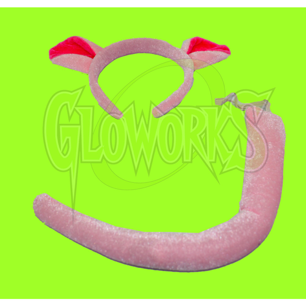 Pink Pig Ears Headband with Tail (1 SET)