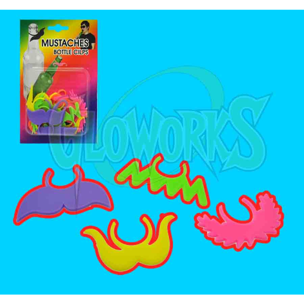 Mustache Bottle Clips - Assorted Colors & Shapes (1 PACK)