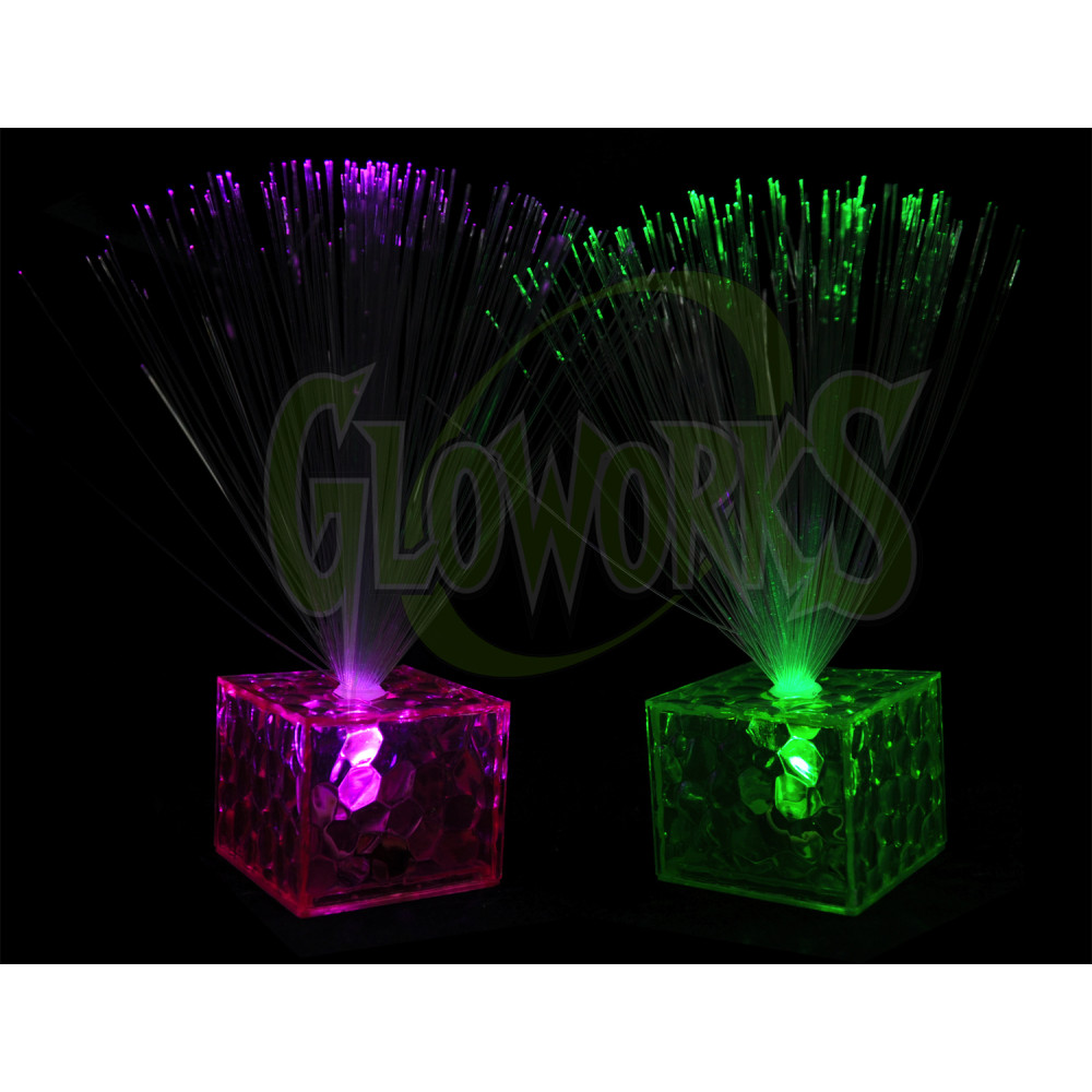 Fiber Optic Mini Centerpiece with Water Cube Light-up Base - Asst. Colors (1 PIECE)
