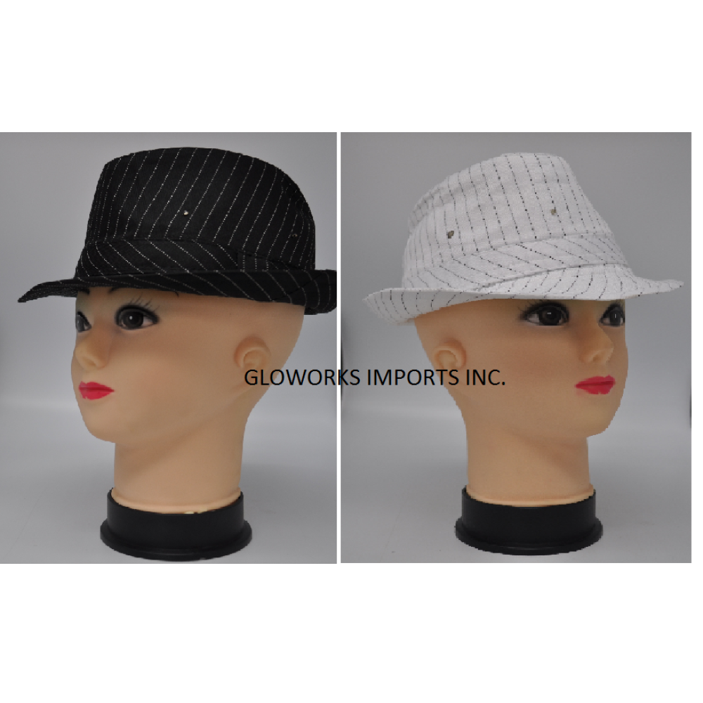 WHITE AND BLACK PINSTRIPED FLASHING FEDORA ASSORTED (1 PIECE )