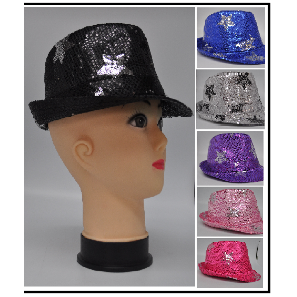 FLASHING SEQUIN FEDORA HAT WITH STARS (1 PIECE)