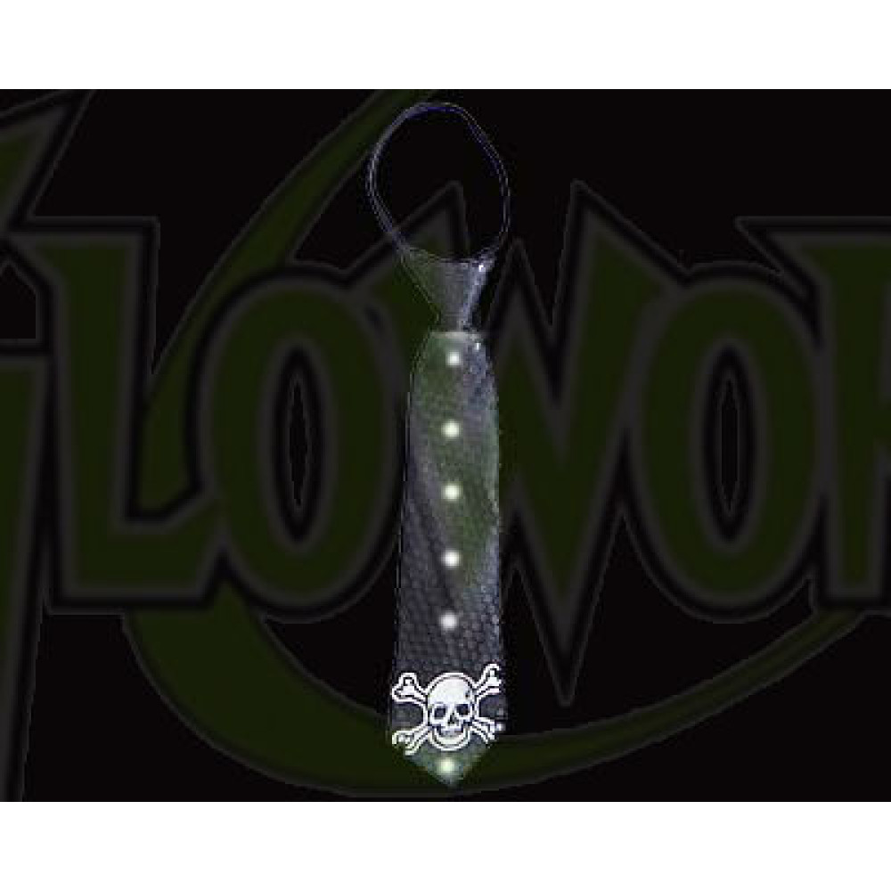LIGHT UP BLACK NECKTIE WITH SKULL EMBLEM (1 PIECE)