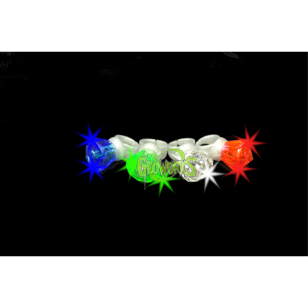 FLASHING DIAMOND SHAPED GEM RING WITH ASST COLOR LED'S (1 PIECE)