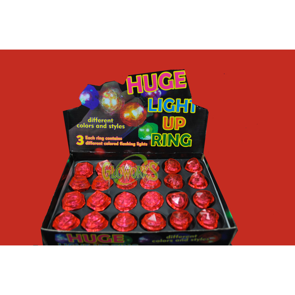 FLASHING DIAMOND RING ASSORTED SHAPED RED (1 PIECE)