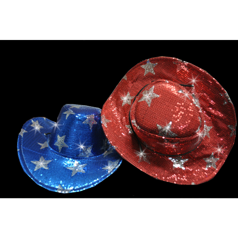 FLASHING SEQUIN STAR COWBOY HAT RED/BLUE/BLACK ASSORTED (1 PIECE)