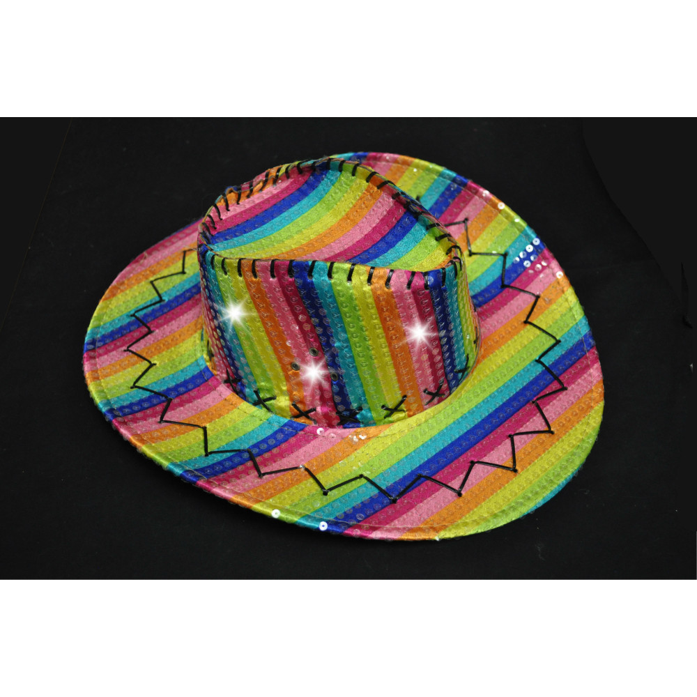 FLASHING RAINBOW COWBOY HAT WITH LACING (1 PIECE)