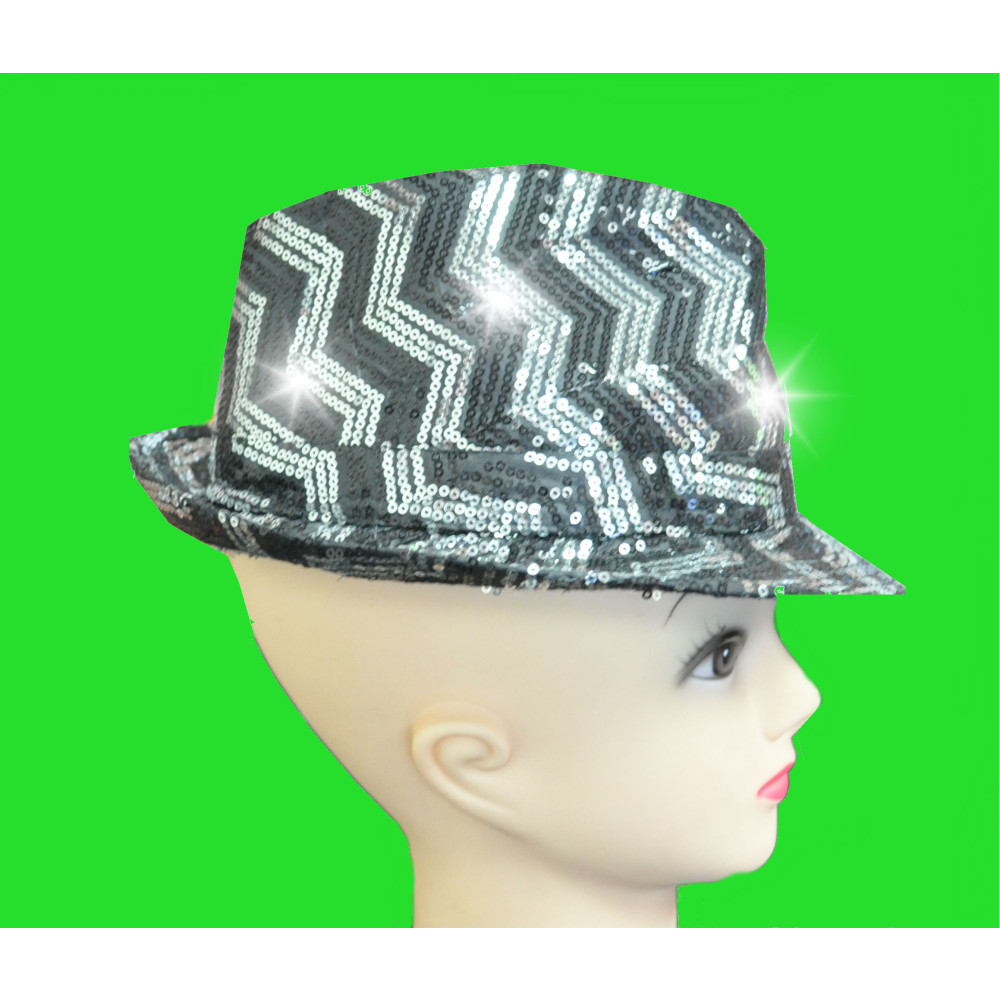 FLASHING SEQUIN FEDORA HAT WITH ZIGZAG PATTERN ASSORTED COLORS (1 PIECE)