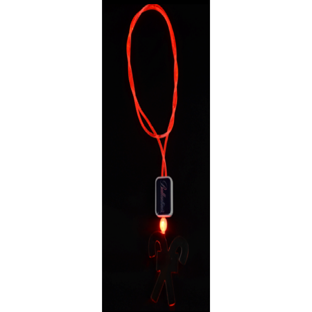 FLASHING ACRYLIC CANDY CANE CHARM ON LIGHT-UP WIRE LANYARD (1 PIECE)