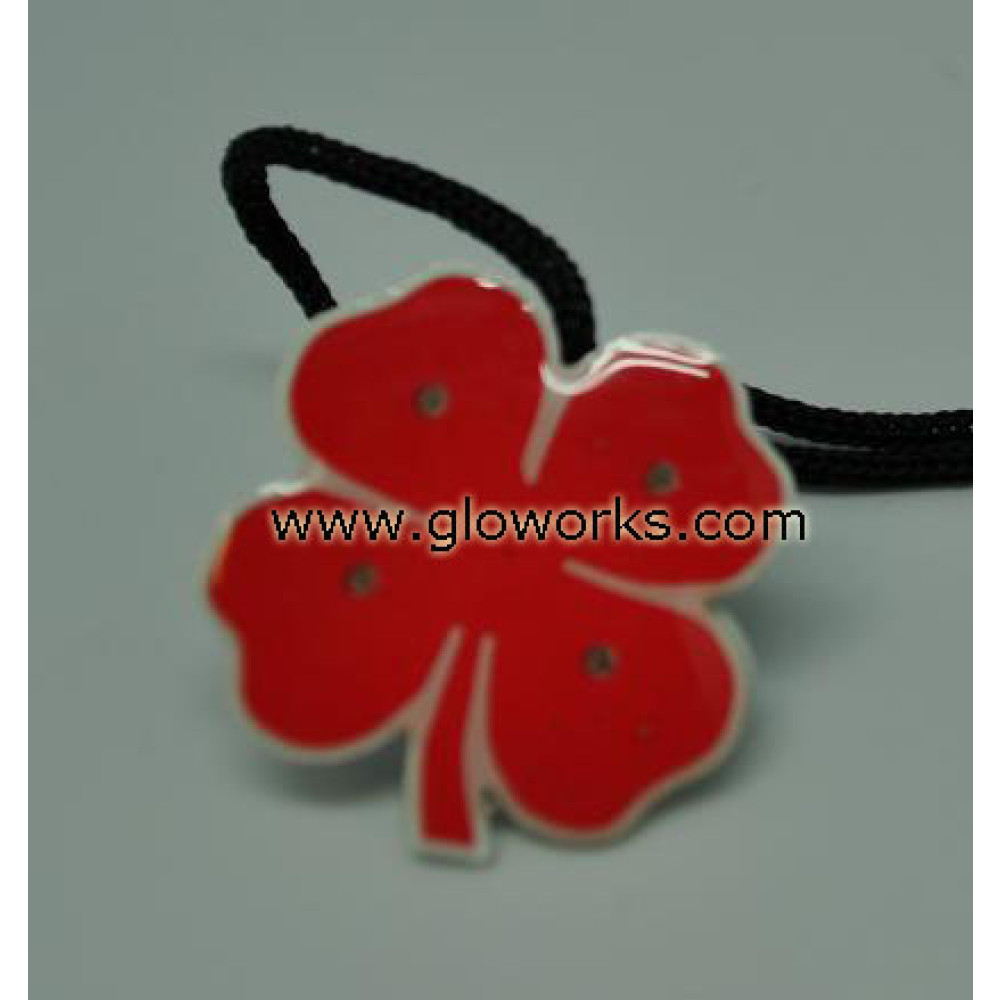 4 LEAF RED CLOVER FLASHING MAGNETIC LED PIN 
