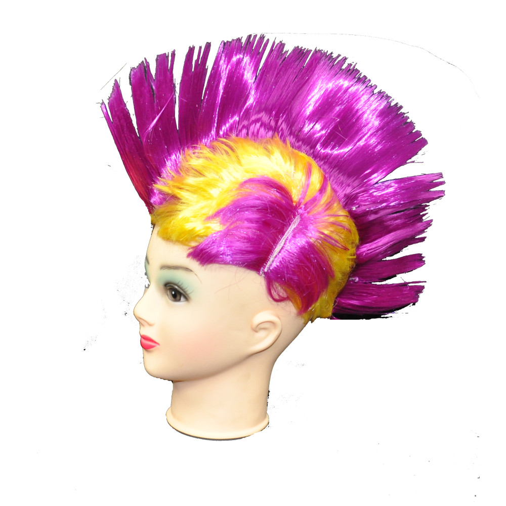 MOHAWK FLASHING WIG - PURPLE/YELLOW (1 PIECE)