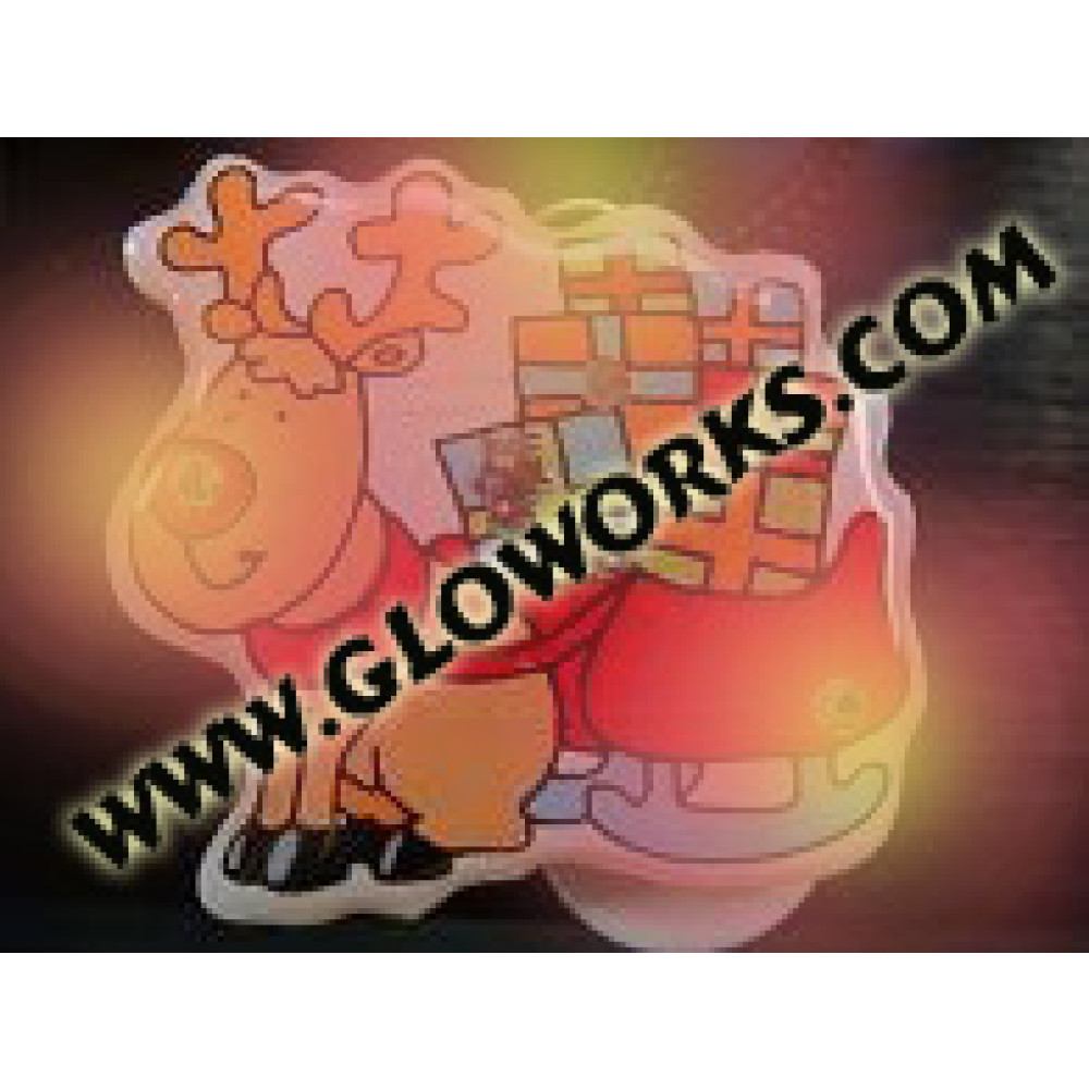 REINDEER WITH BAG OF PRESENTS MAGNETIC LED PIN (1 DOZEN)