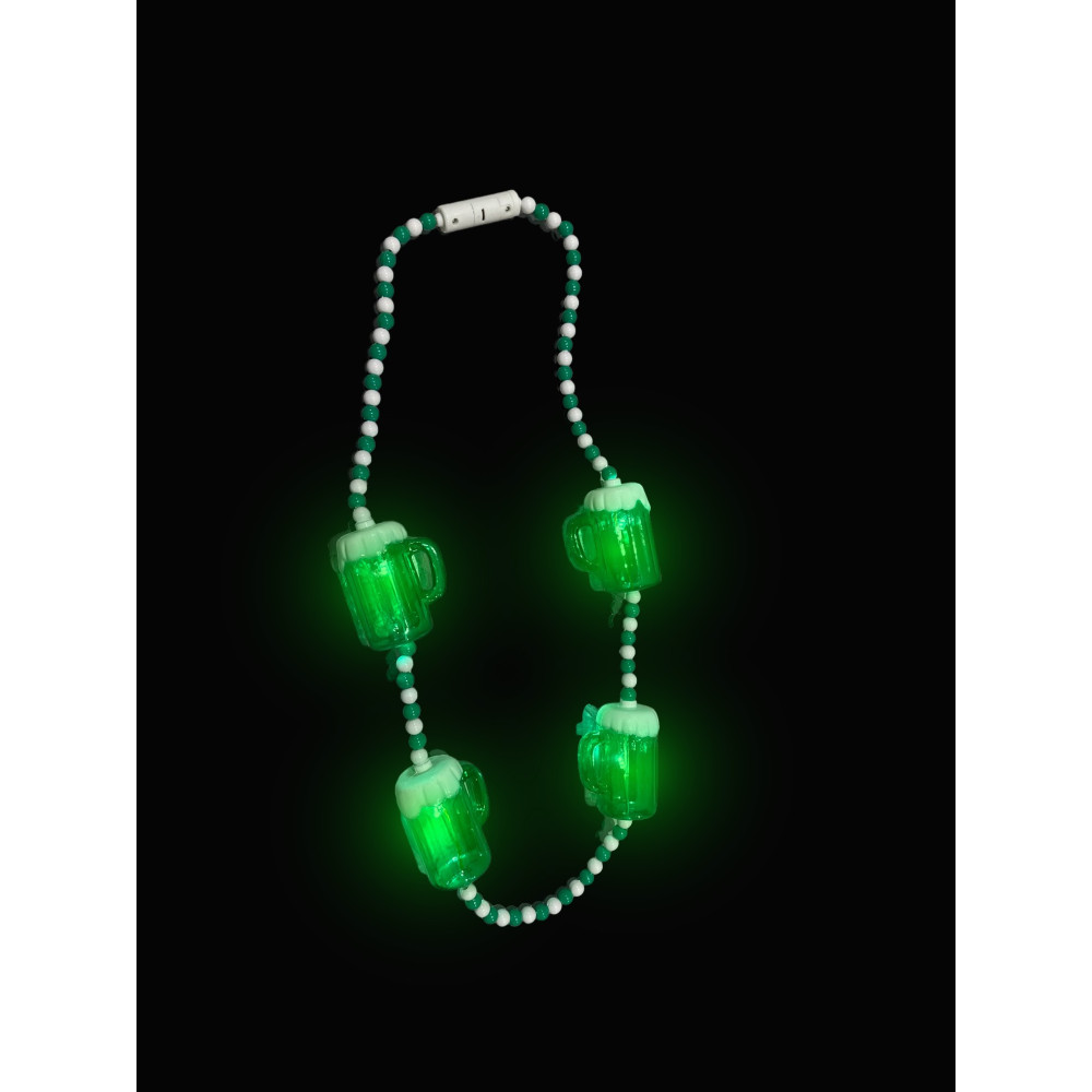 LED BEADED NECKLACE WITH GREEN BEER MUGS  (1 PIECE)