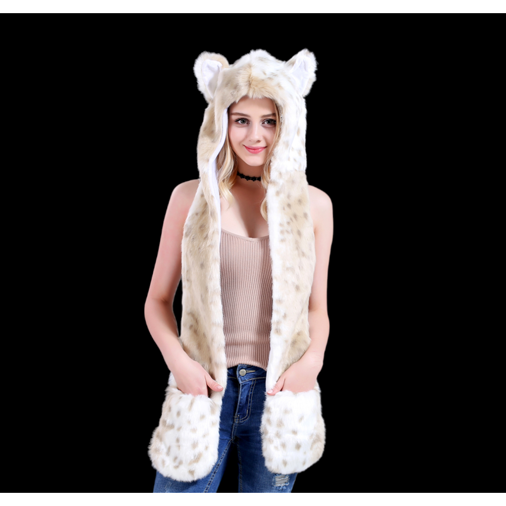 ULTRA FUZZY SNOW LEOPARD PLUSH HAT 