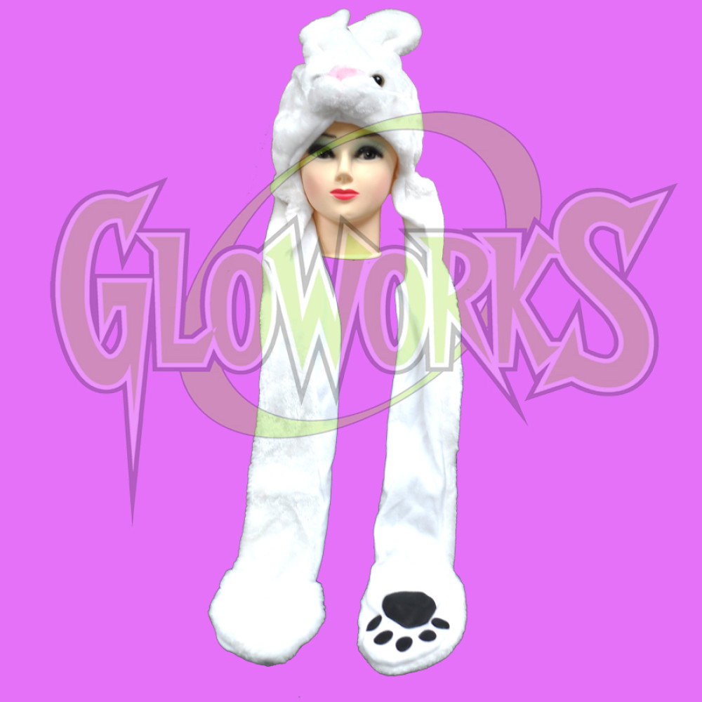 LONG DOUBLE SIDED ANIMAL HAT - WHITE BUNNY (1 PIECE)
