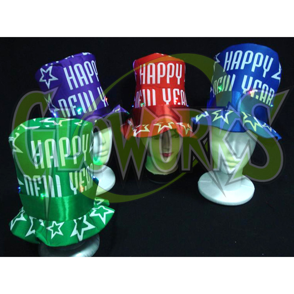 HAPPY NEW YEAR LED TOP HATS (1 DOZEN)