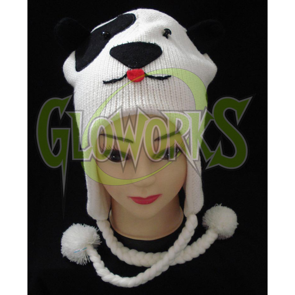 WOOL KNIT WHITE/BLACK DOG ANIMAL HAT (1 PIECE)