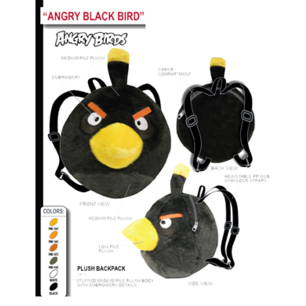 PLUSH ANGRY BIRDS BACKPACK - BLACK BIRD (1 PIECE)