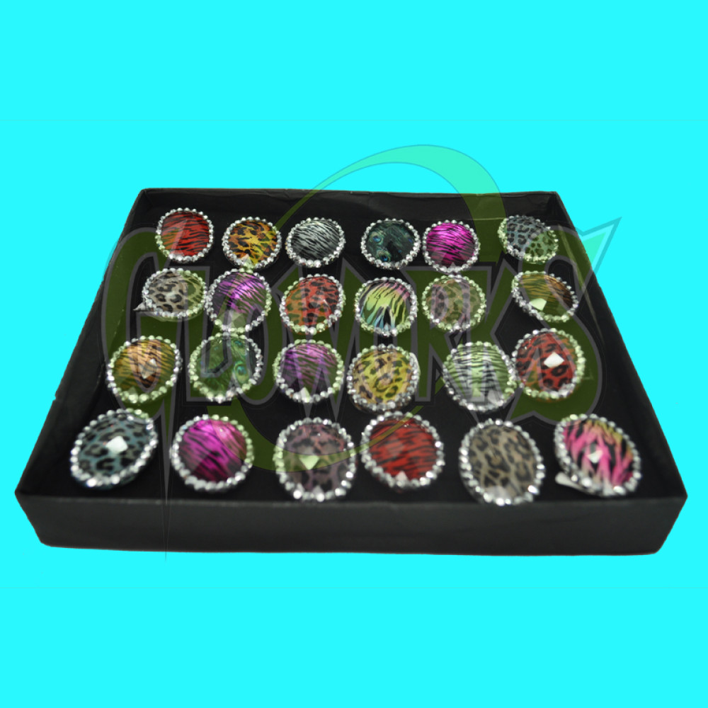 ANIMAL PRINT JUMBO RINGS - ASSORTED PATTERNS (24/DISPLAY)