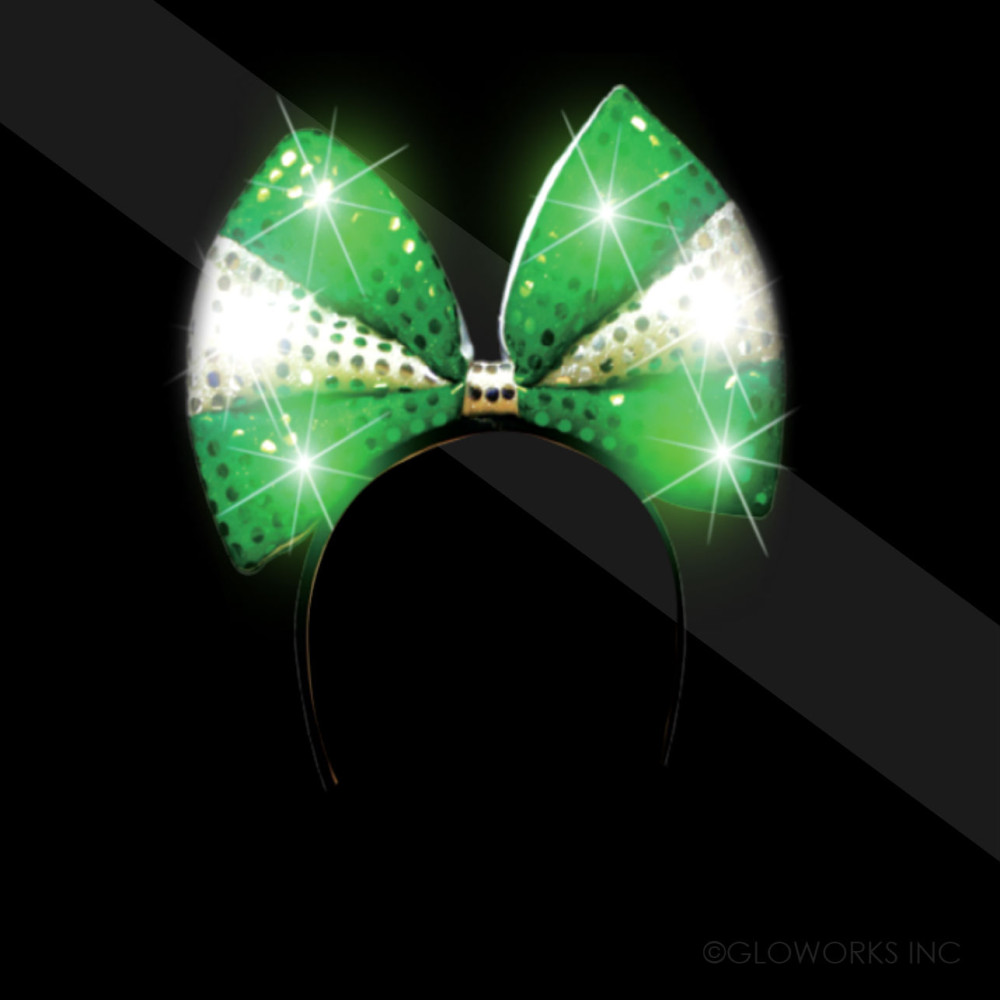 LIGHT UP SEQUIN BOW HEADBAND GREEN/WHITE (1 PIECE)