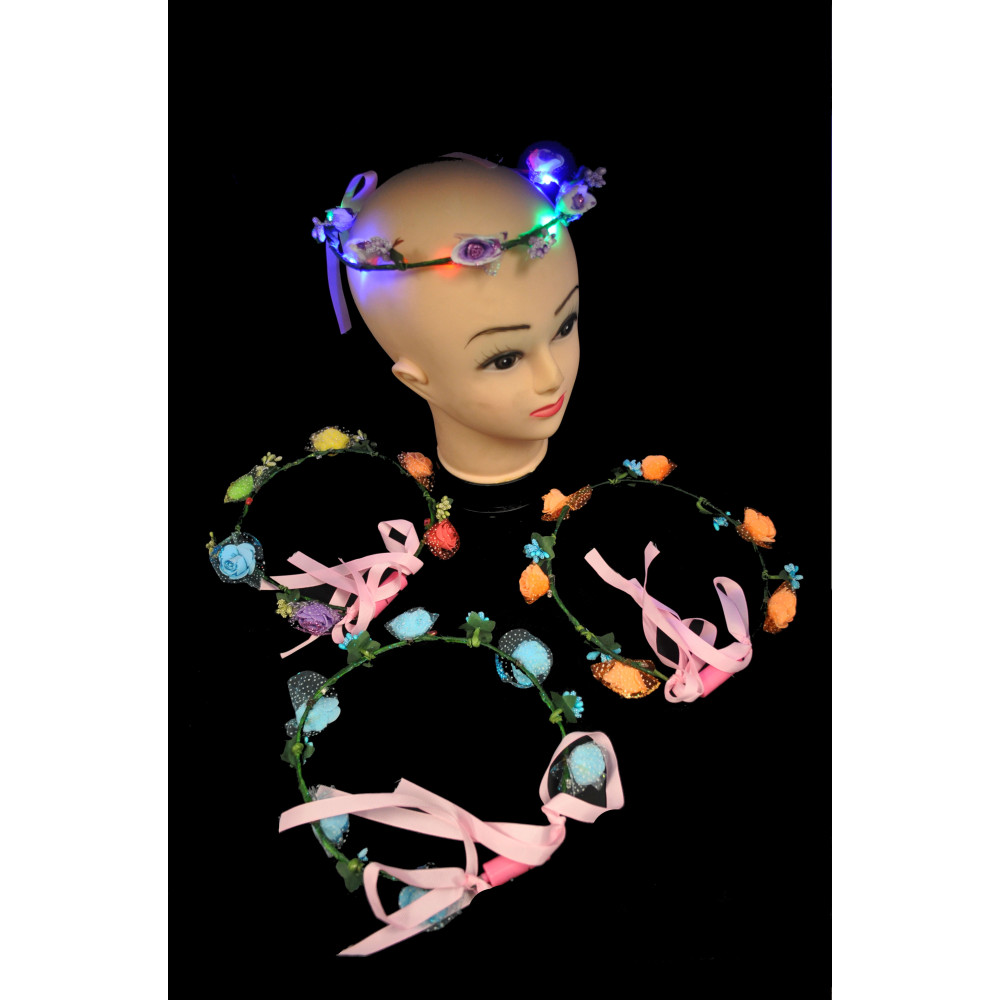 LED FLOWER HEADBAND WITH RIBBON (1 PIECE)