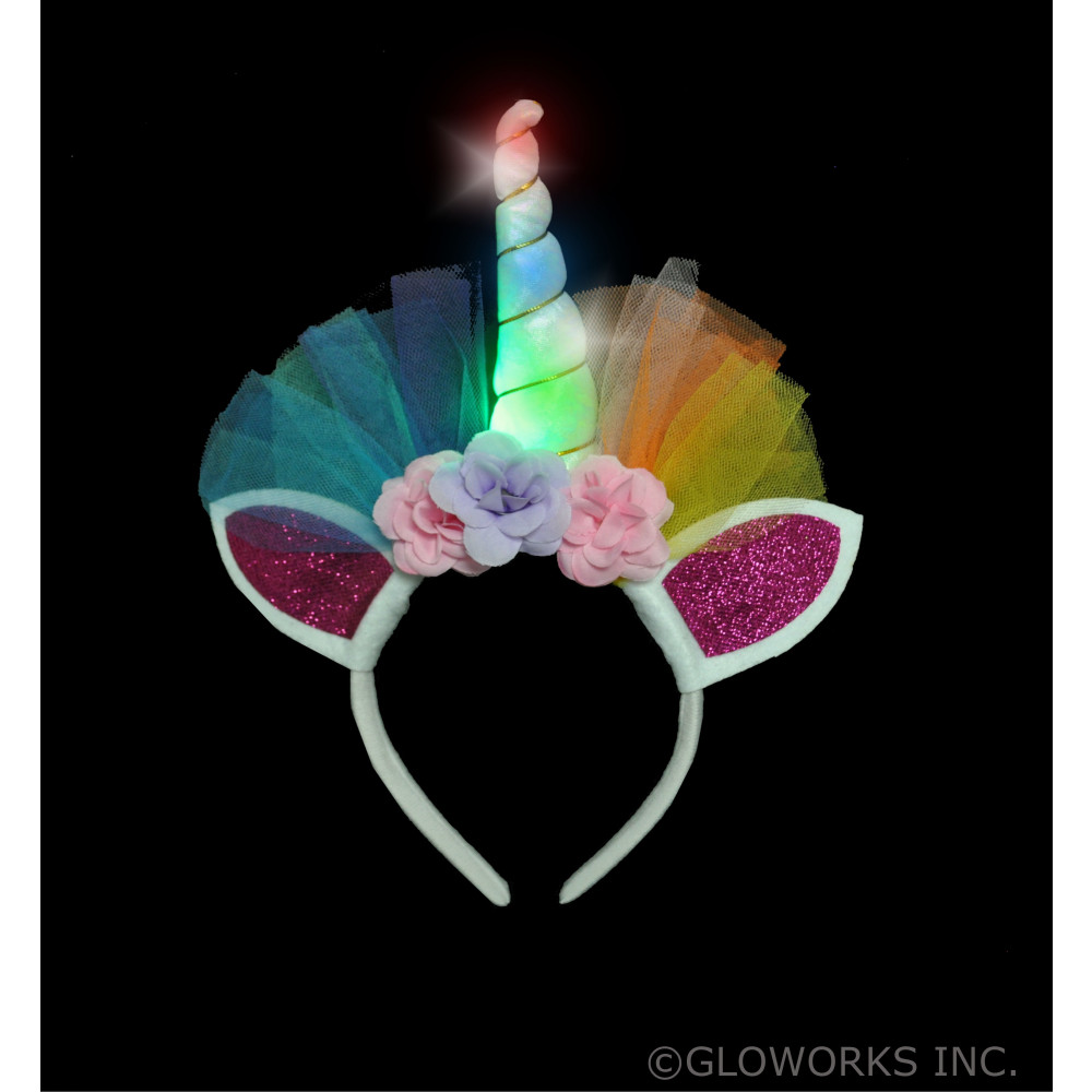 LED UNICORN HEADBAND WITH GLITTER EARS (1 PIECE)