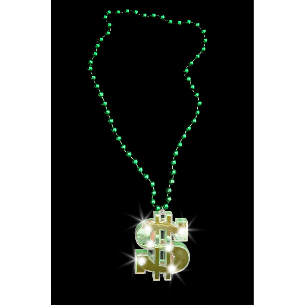 LED FLASHING DOLLAR SIGN CHARM ON GREE BEADS (1 PIECE)