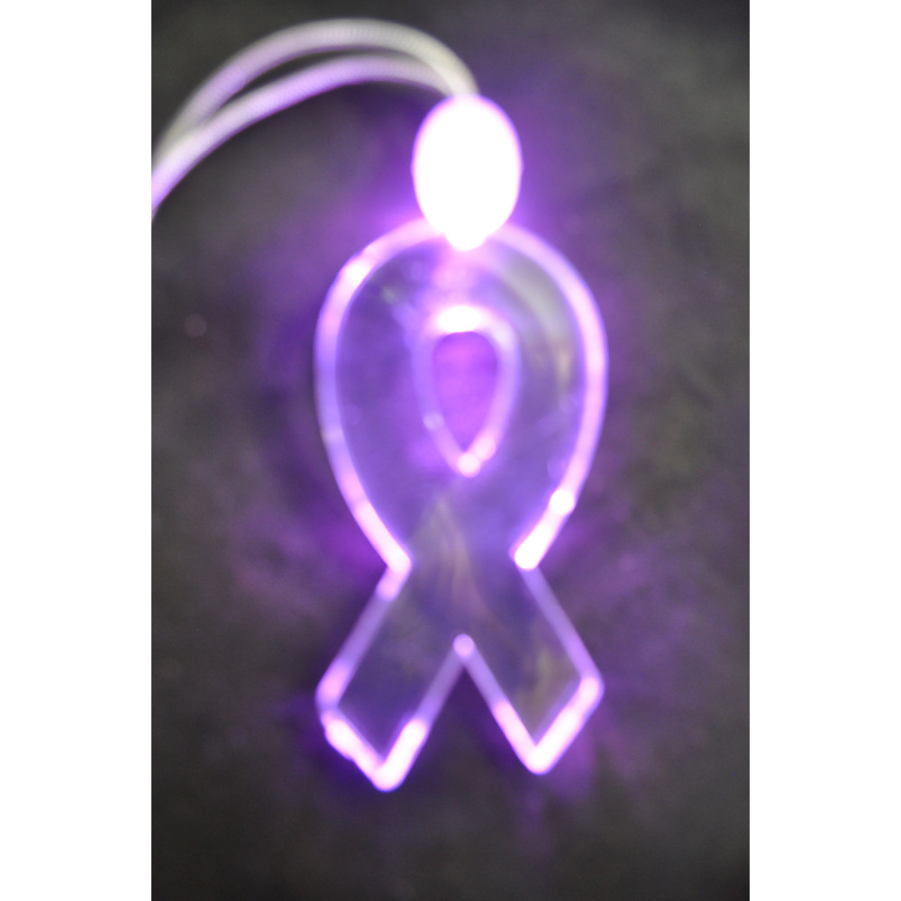 LED ACRYLIC PINK RIBBON PENDANT ON NON-FLASHING LANYARD (1 PIECE)