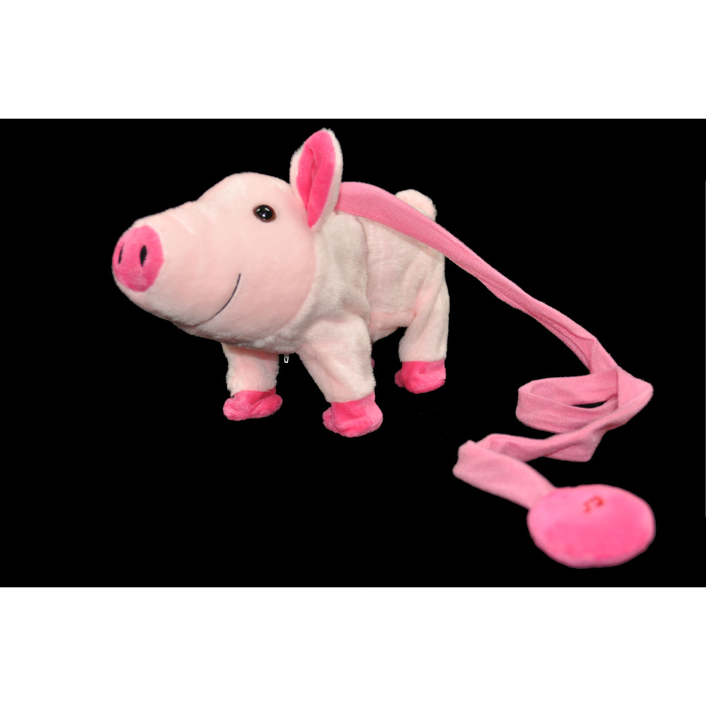 LARGE DANCING PLUSH PIGGY WITH LEASH AND  MUSIC (1 PIECE)