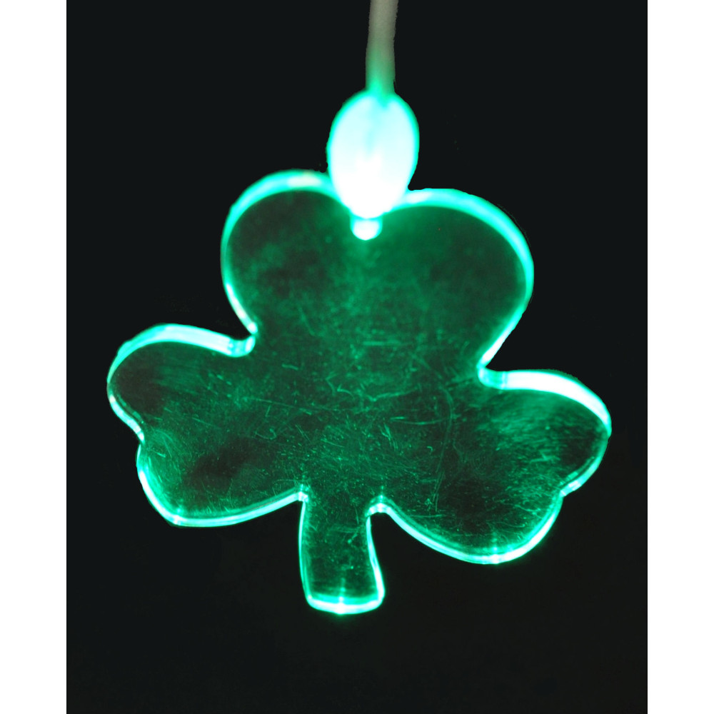 LED ACRYLIC SHAMROCK PENDANT ON NON-FLASHING LANYARD (1 PIECE)
