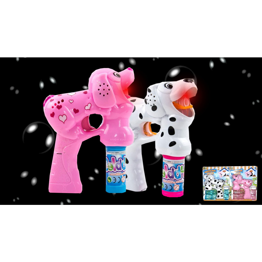 LED BUBBLE GUN - ASSORTED DOG SHAPED WITH SOUND AND 3 BOTTLES OF SOLUTION  (1 PIECE)