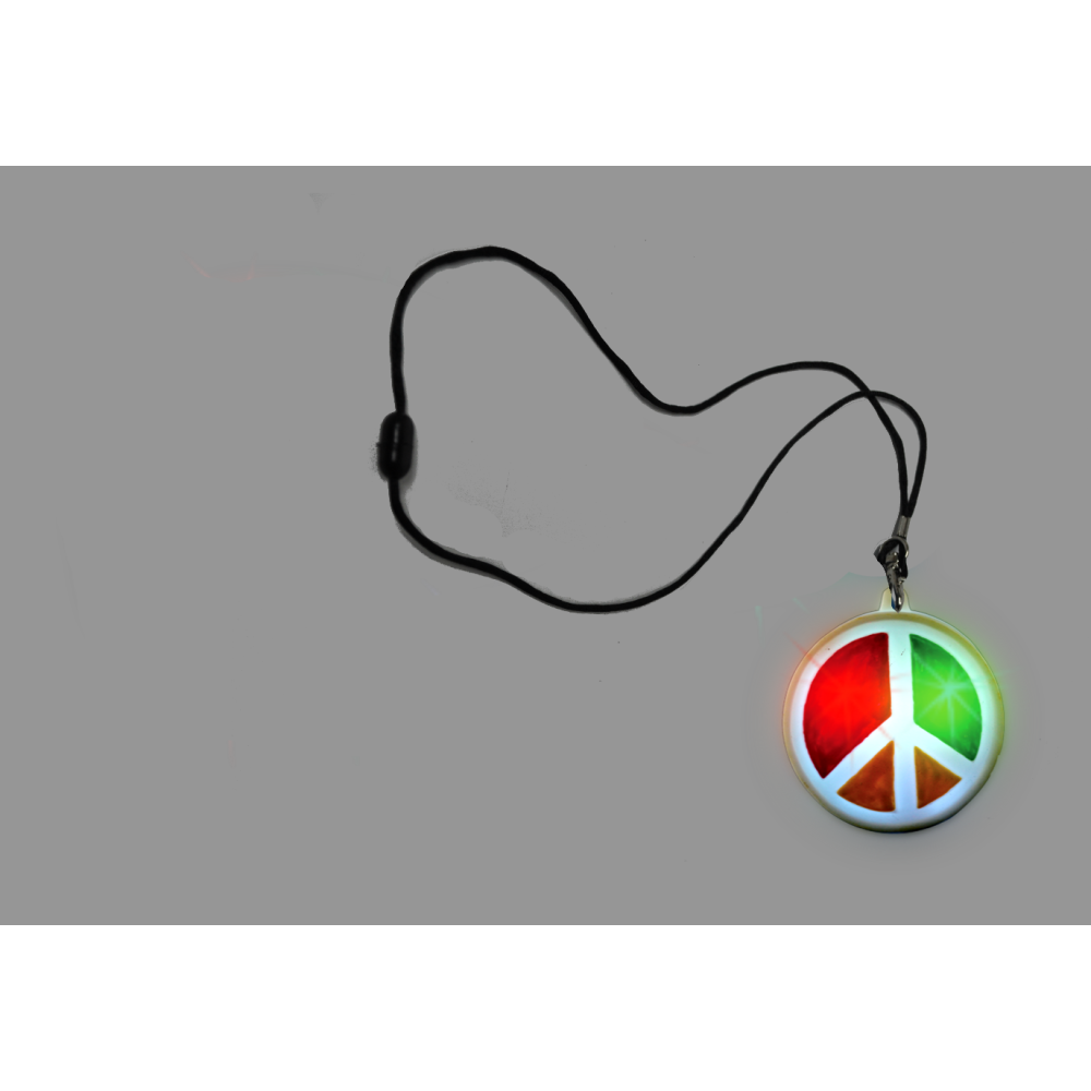 PEACE SIGN FLASHING CHARM ON NON-FLASHING BLACK LANYARD (1 PIECE)