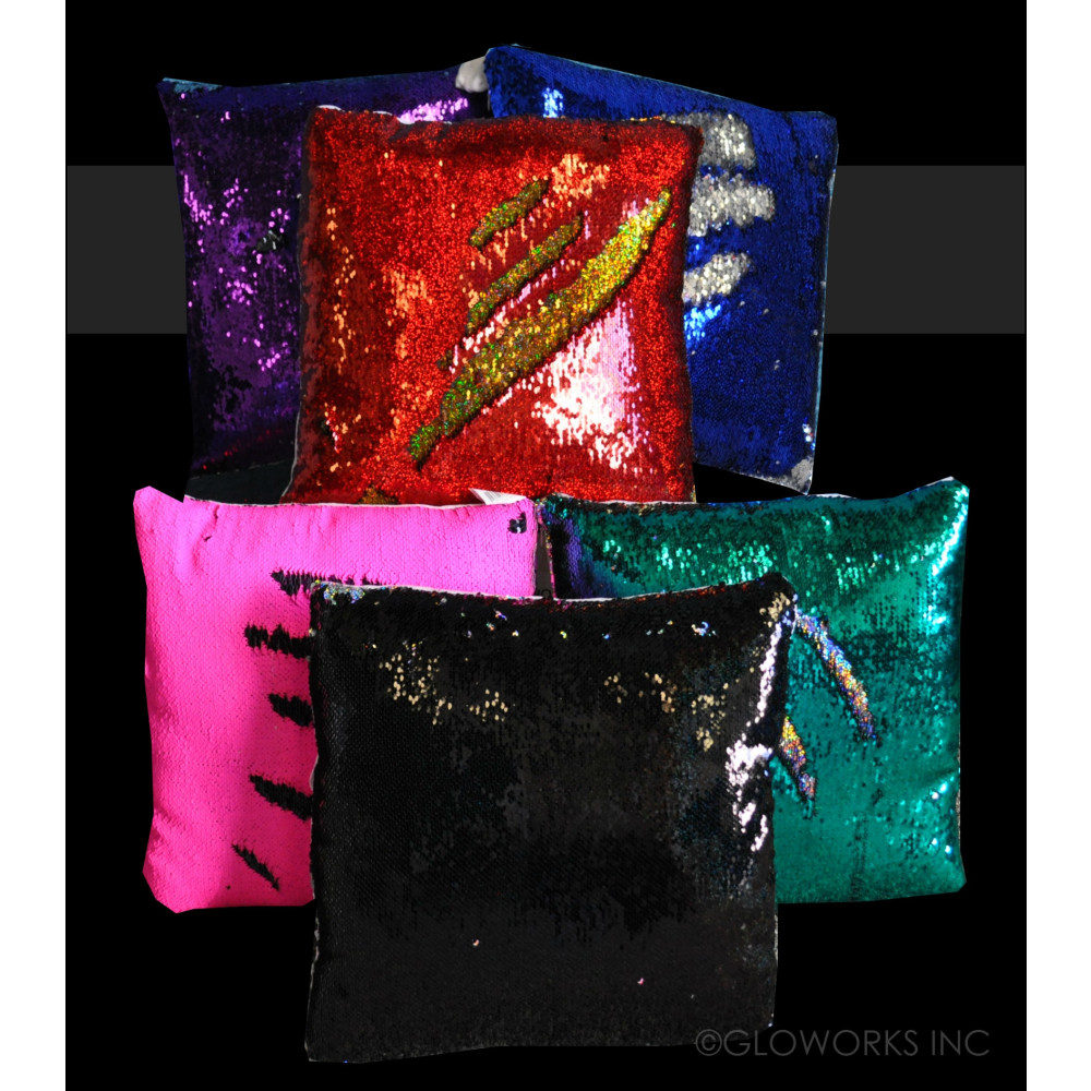 14" LED  ASSORTED COLOR SEQUIN 2 TONE PILLOWS (1 PIECE)