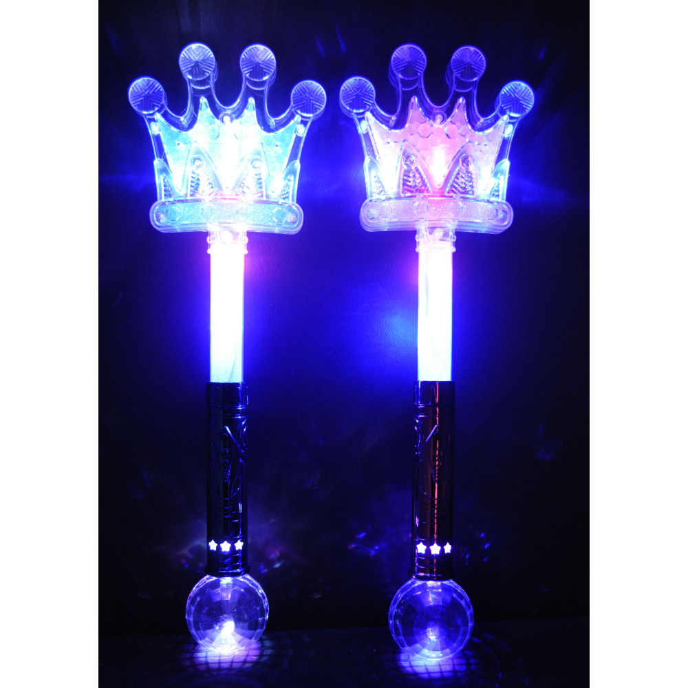 MULTI-COLOR FLASHING GLITTER CROWN WAND WITH SMALL BALL AT BOTTOM ( 1 PIECE)