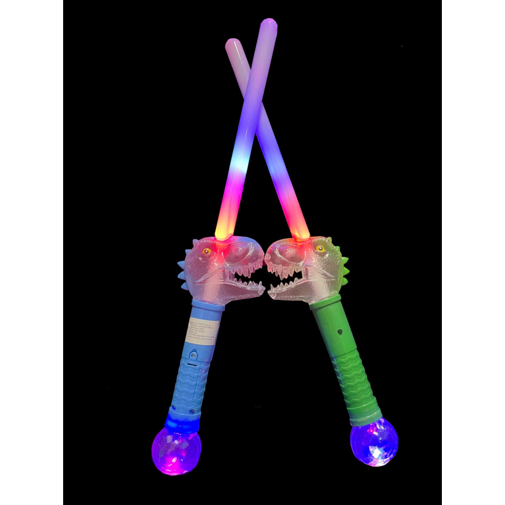 LED ASSORTED COLOR DINOSAUR WAND WITH SMALL PRISMATIC BALL AND SOUND (1 PIECE)