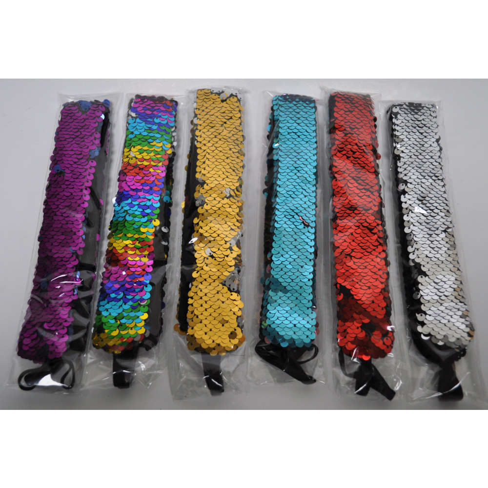 ASSORTED COLOR DOUBLE SIDED SEQUIN ELASTIC HEADBAND 48/DISPLAY (1 PIECE)