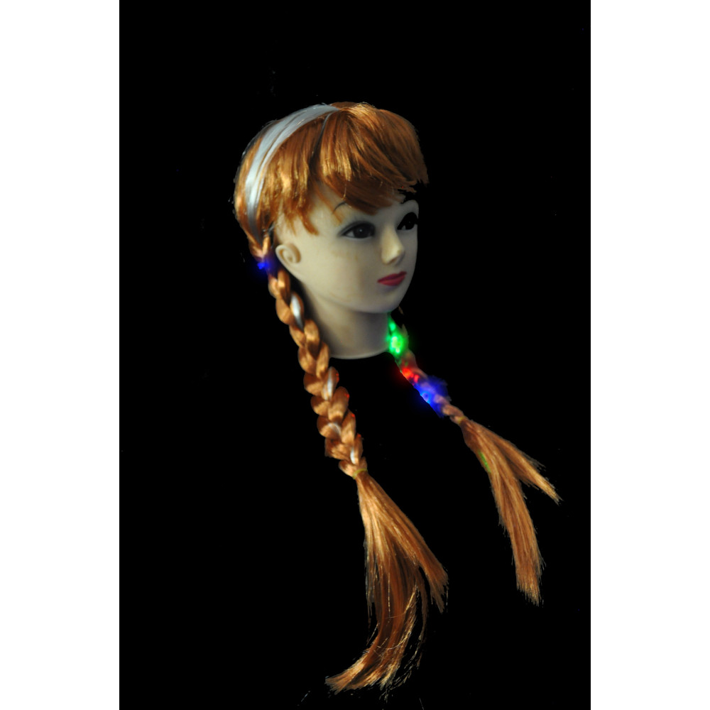 BROWN WIG WITH WHITE STREAK AND LED LIGHTS (1 PIECE)