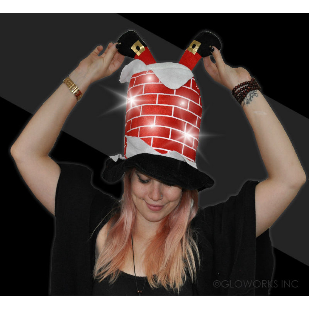 LED FLASHING CHIMNEY HAT WITH SANTA LEGS (1 PIECE)