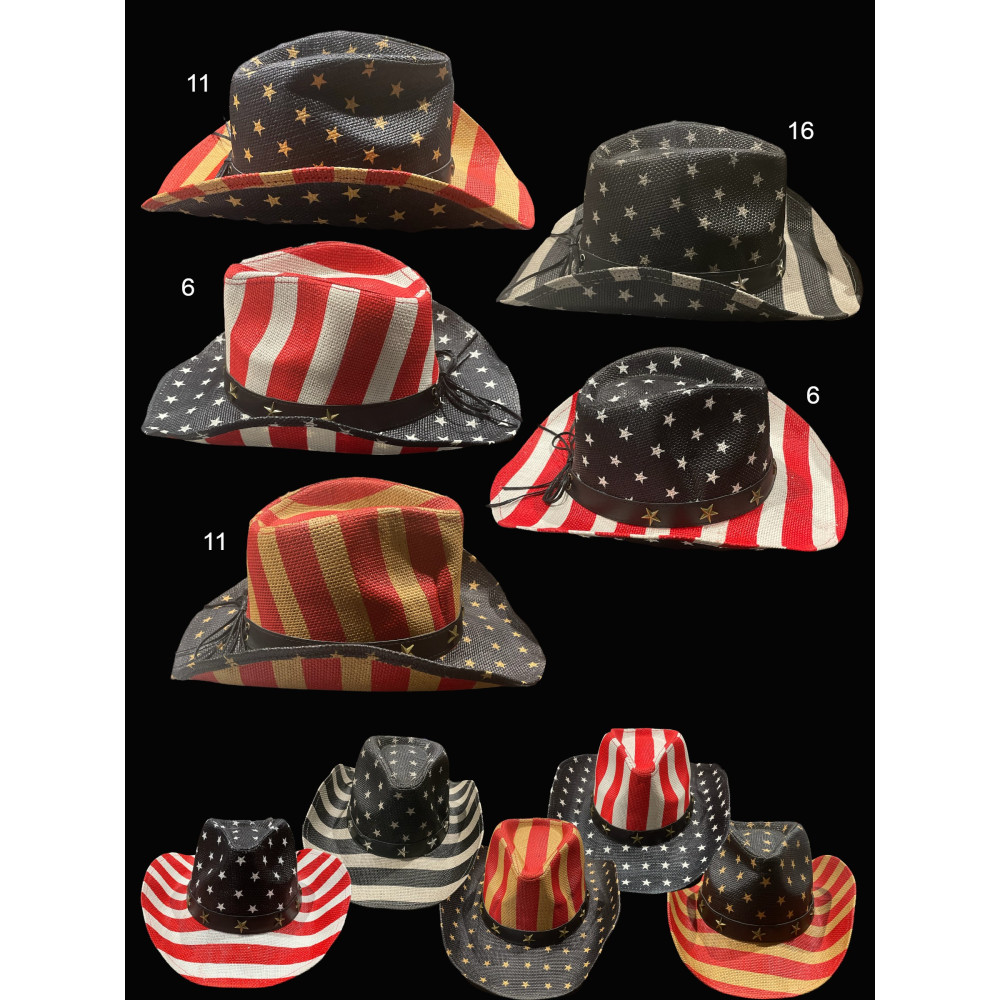 ASSORTED PRINT STRAW USA COWBOY HAT 