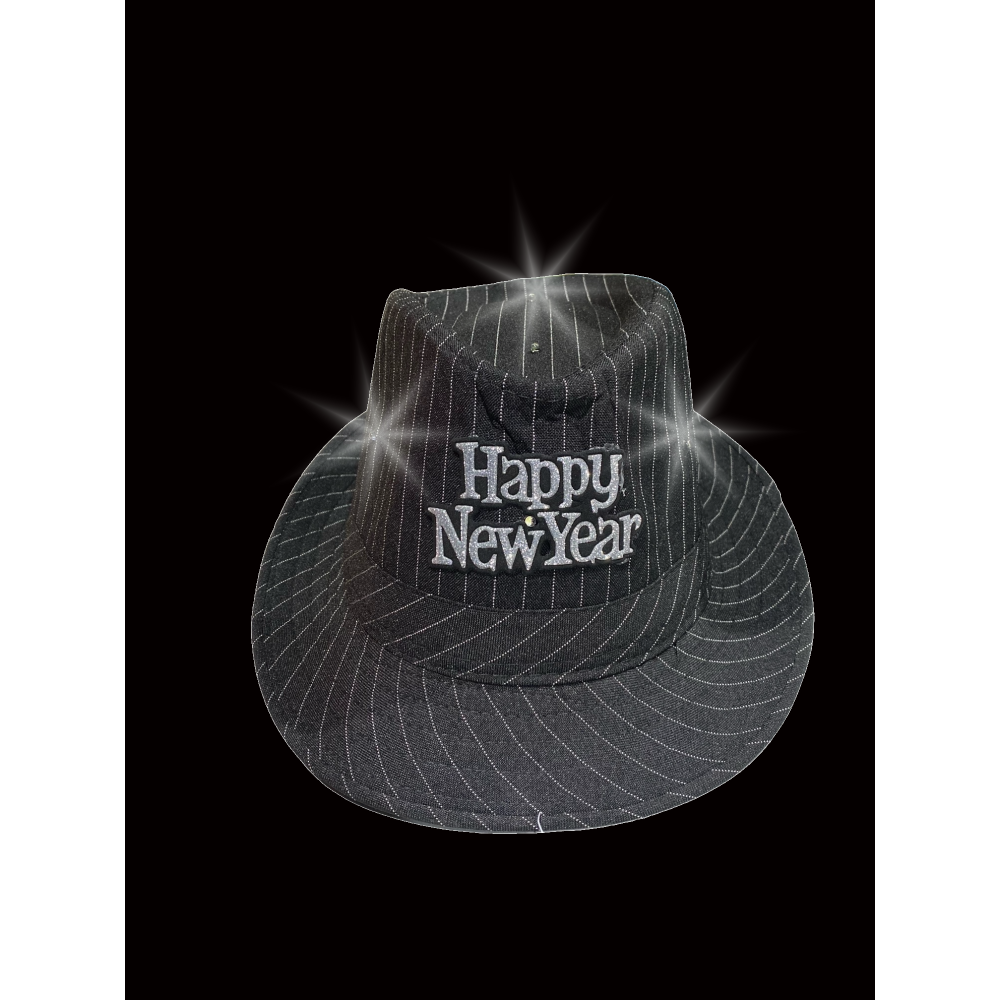 NEW YEAR WHITE AND BLACK PINSTRIPED FLASHING FEDORA ASSORTED (1 PIECE )