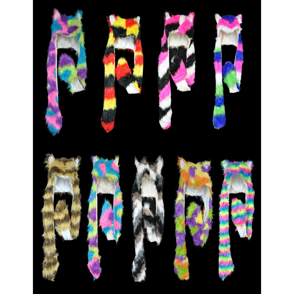 ULTRA FUZZY ASSORTED COLOR ANIMAL HAT WITH PAWS (1 PIECE)