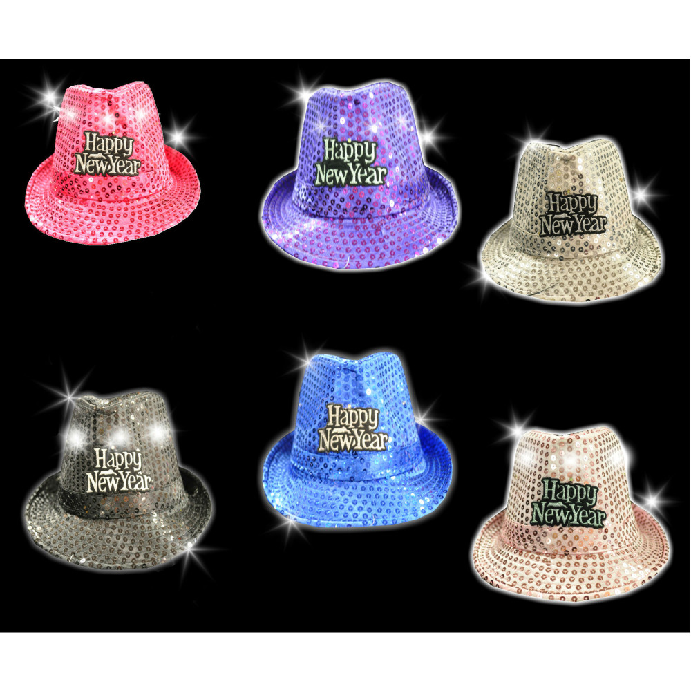 HAPPY NEW YEAR FLASHING FEDORA HATS - ASSORTED COLORS (1 PIECE)