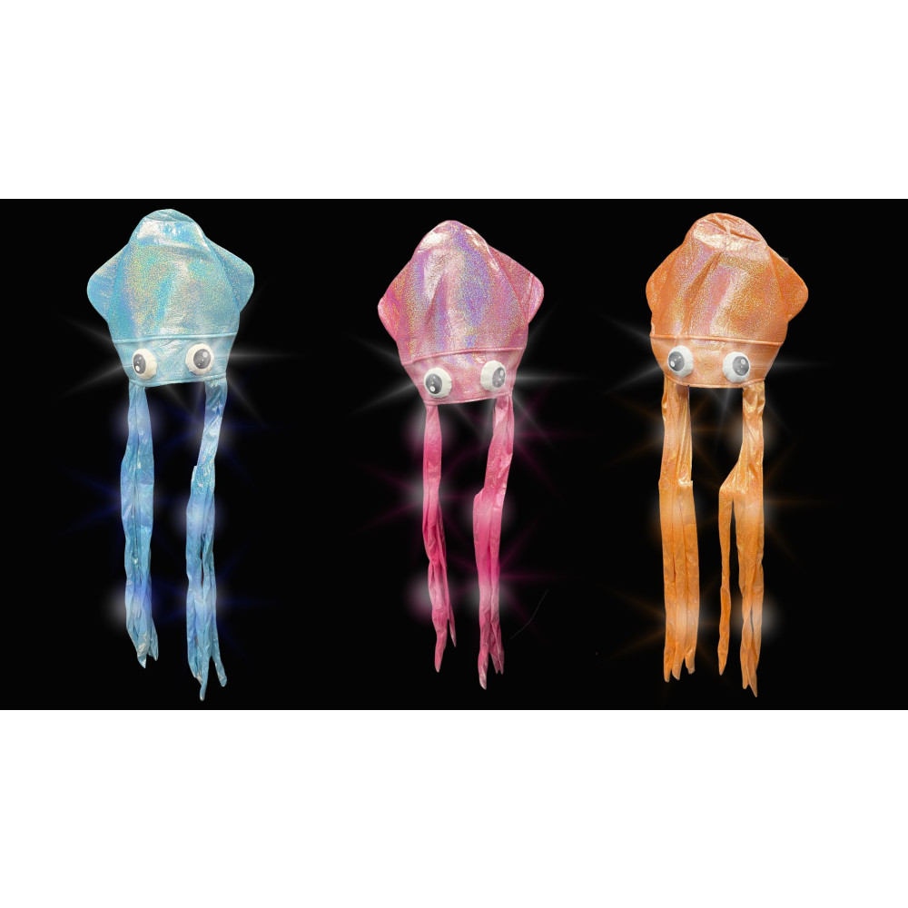 52" ASSORTED COLOR LONG IRIDESCENT LED SQUID HAT (1 PIECE) 