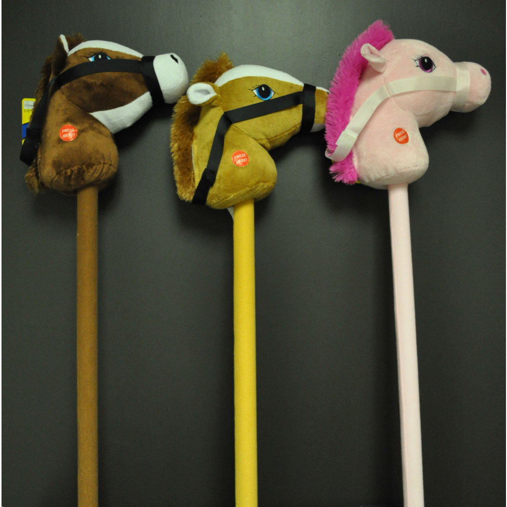 GALLOPING HORSE ON STICK WITH SOUND ASSORTED COLORS (1 PIECE)