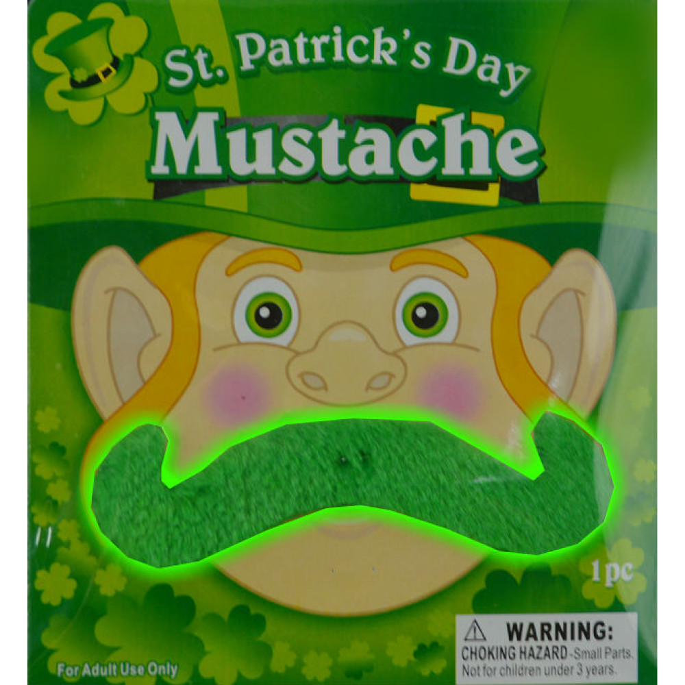 NON-FLASHING GREEN ST. PATRICK'S DAY MUSTACHE (1 PIECE)