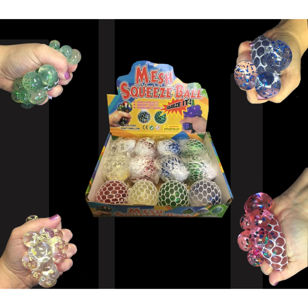 2.5" LARGE GLITTER SQUISHY MESH BALL  (1 PIECE)