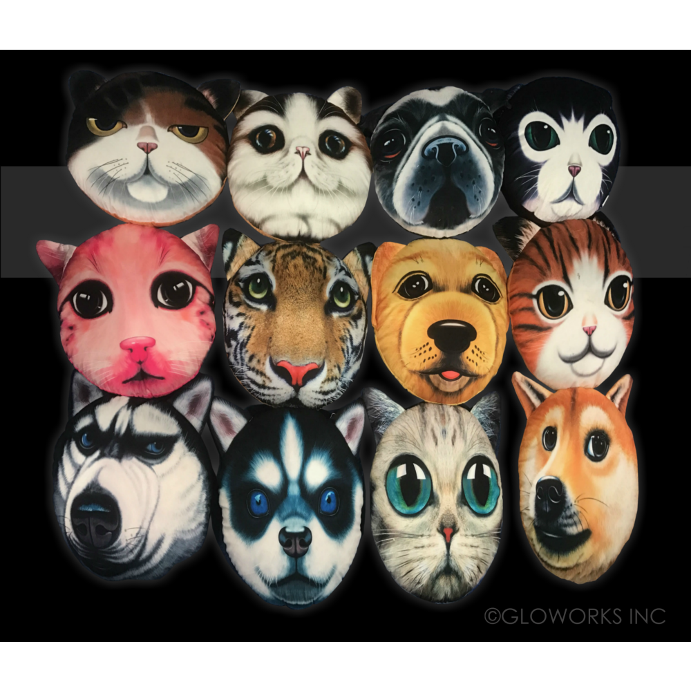 24" PLUSH ASSORTED STYLE ANIMAL FACE PILLOW (1 PIECE)