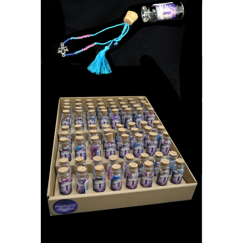 ASSORTED STYLE GUARDIAN ANGEL BRACELETS IN GLASS BOTTLE W/DISPLAY (72 PCS)