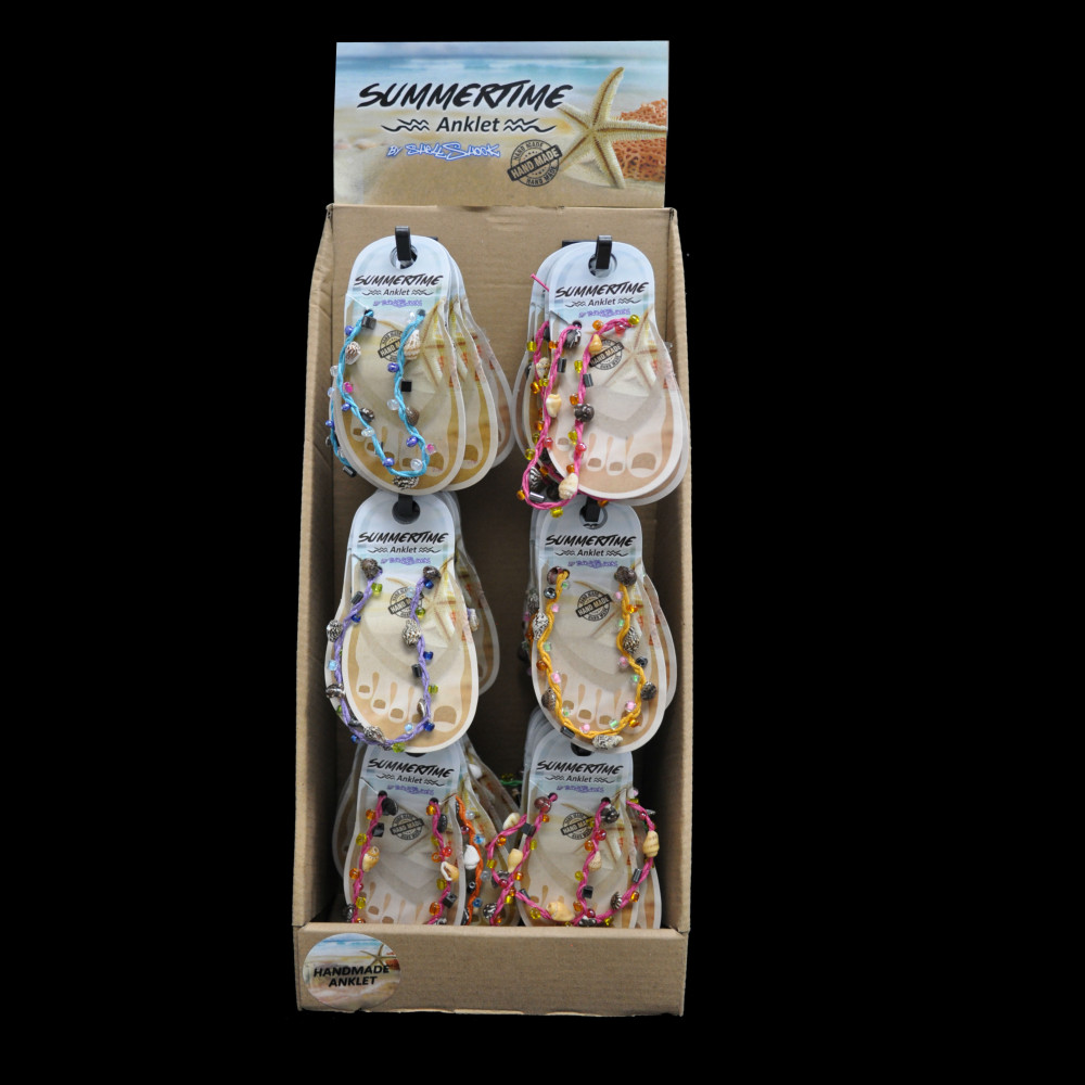 ASSORTED STYLE BEAD & SHELL ANKLET IN DISPLAY (72 PCS)