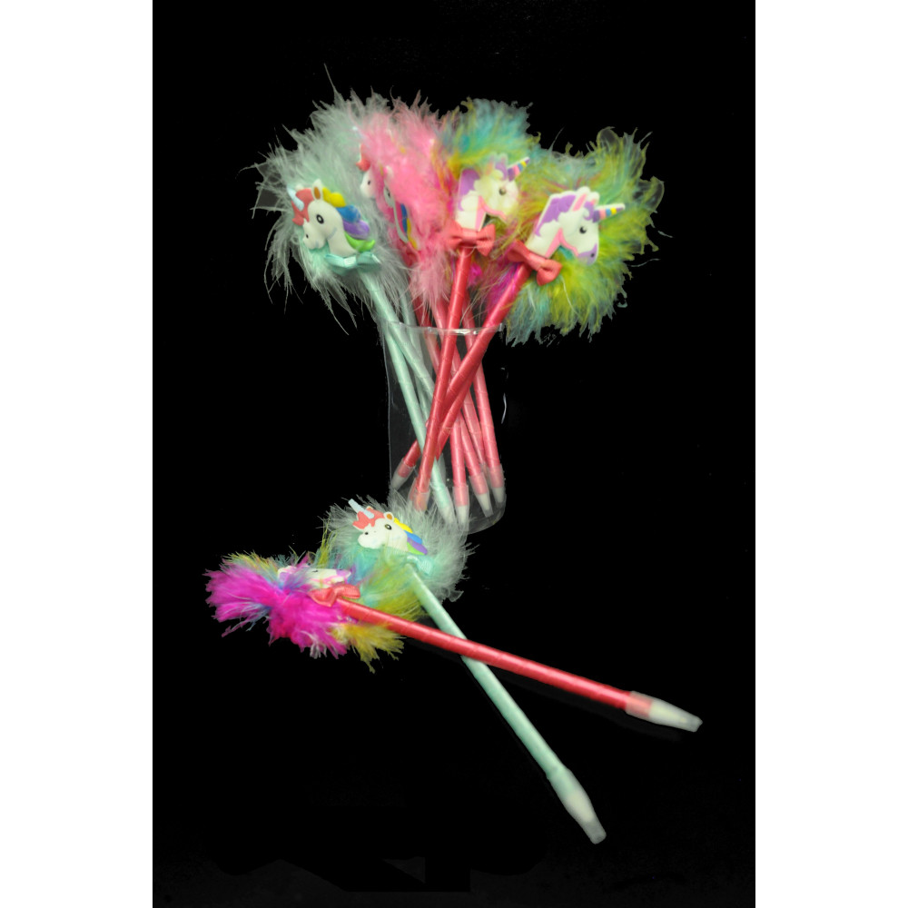 NON FLASHING ASSORTED STYLE UNICORN PENS IN CLEAR HOLDER (12 PENS)