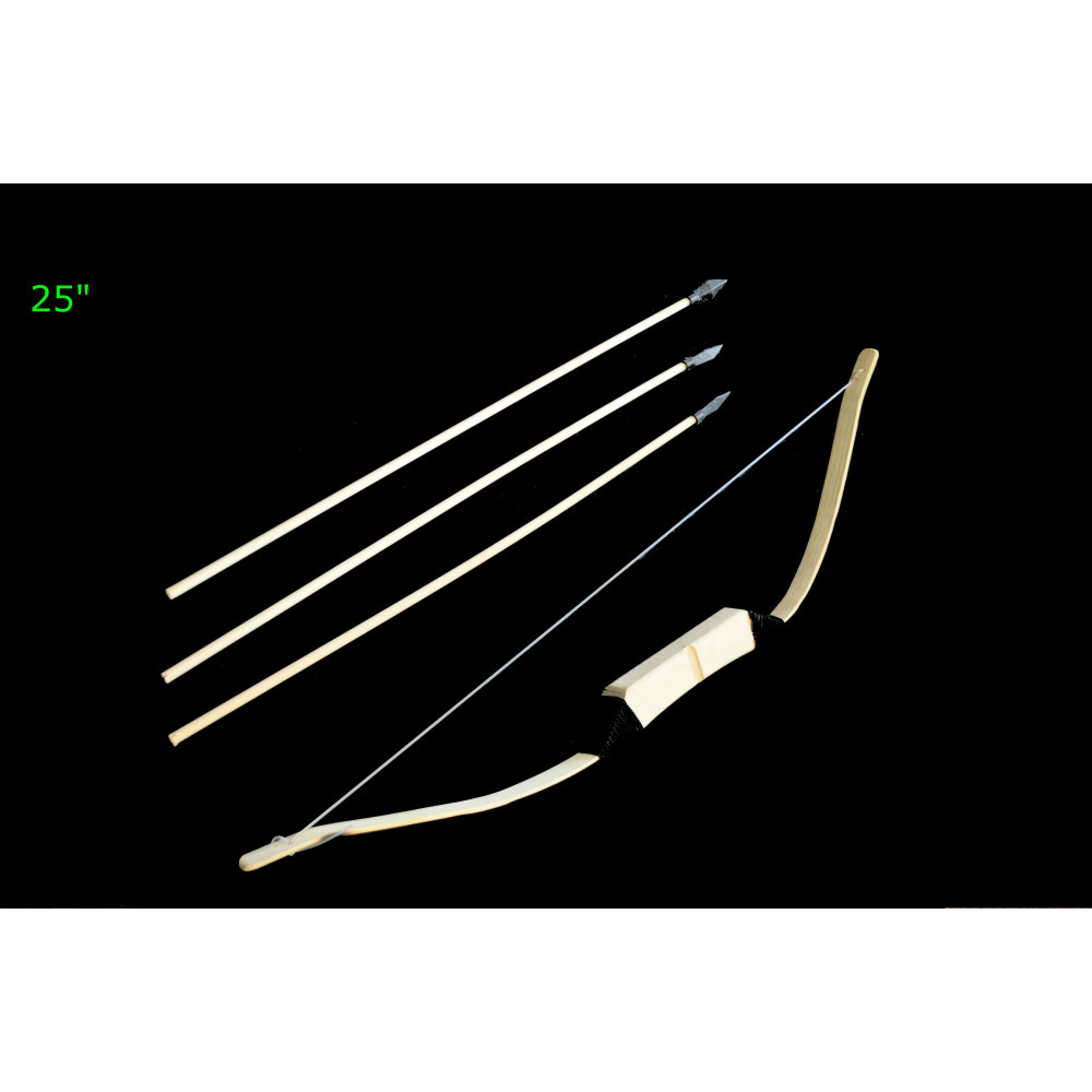 25" HAND CARVED WOODEN BOW AND ARROW (1 PIECE) 